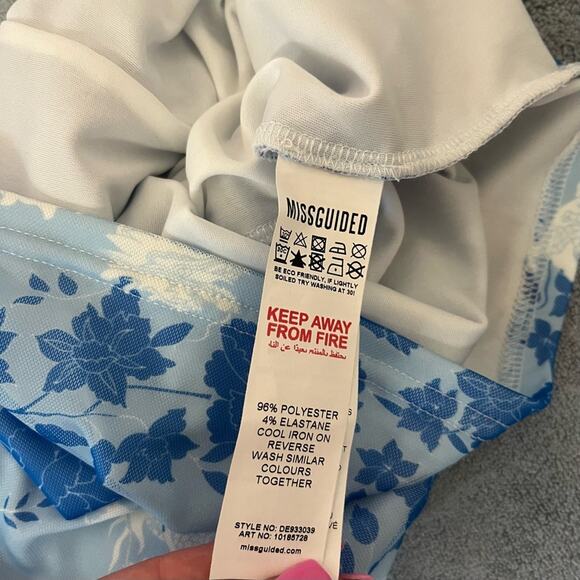 Missguided Blue Japanese Dragon Floral Ruching Bodycon Pullover MiniDress Size 2 - Picture 10 of 14